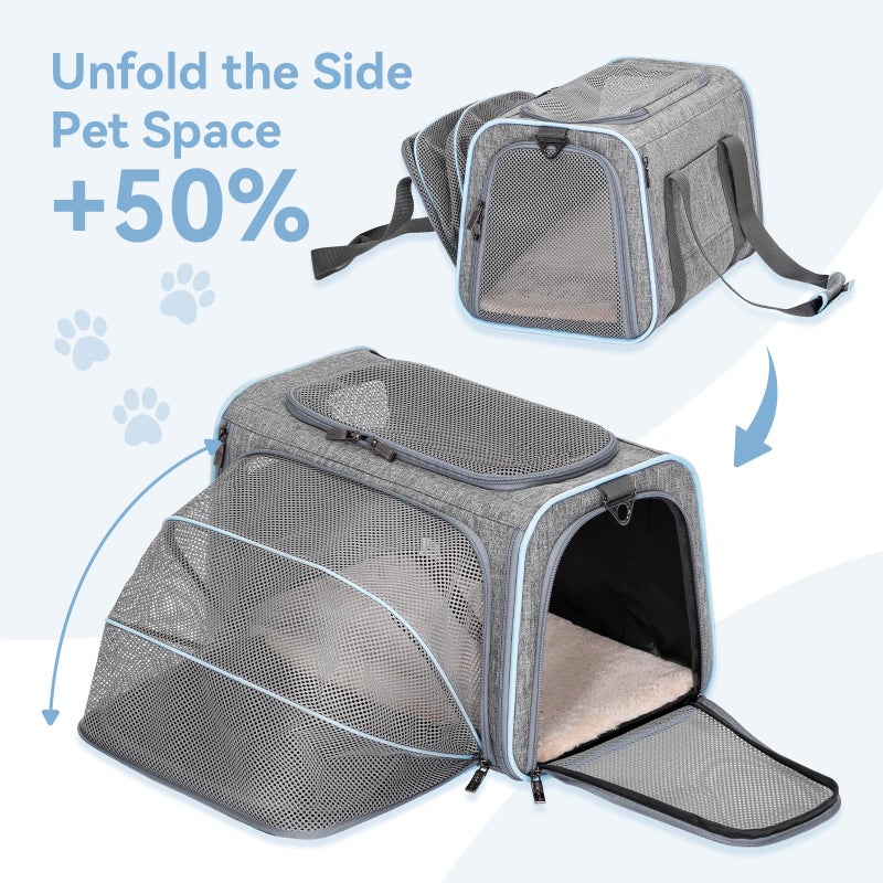 Petsfit Expandable Cat Carrier Dog Carriers,Airline Approved Soft-Sided Portable Pet Travel Washable Carrier for Kittens,Puppies,Removable Soft Plush mat and Pockets,Locking Safety Zippers - Image 4